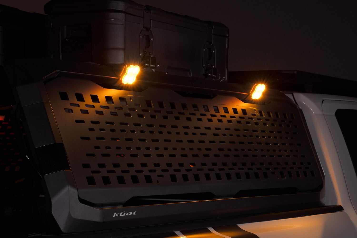 Stage Series LED Scene Light Kit installed on Kuat IBEX Bed Rack with amber output
