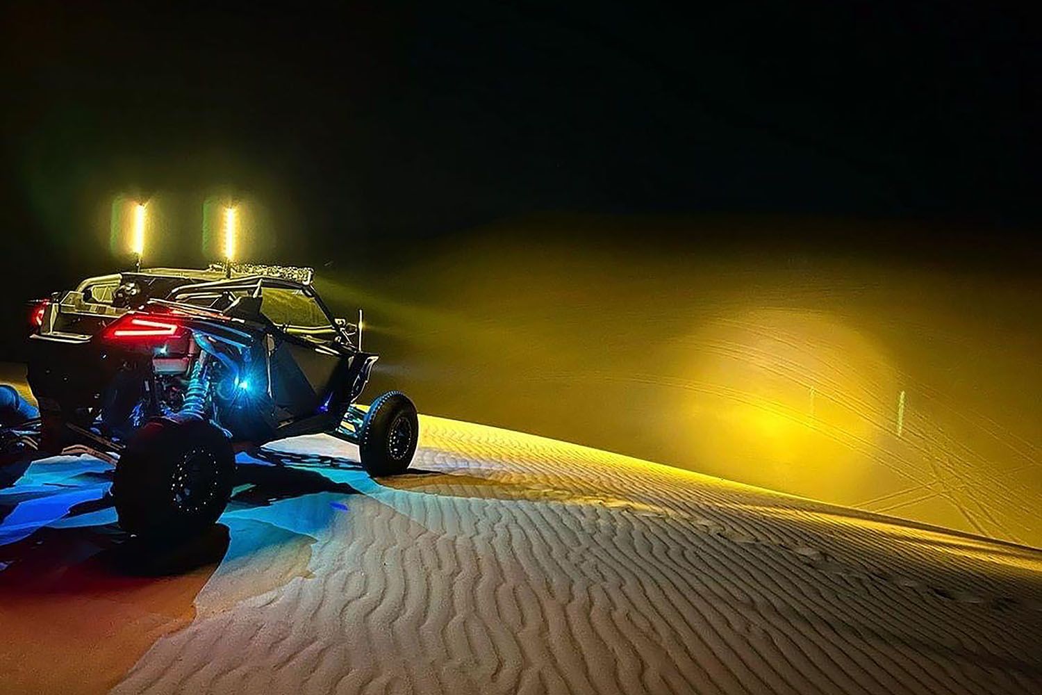 Diode Dynamics LED Light Bars Illuminating sand dunes on a UTV