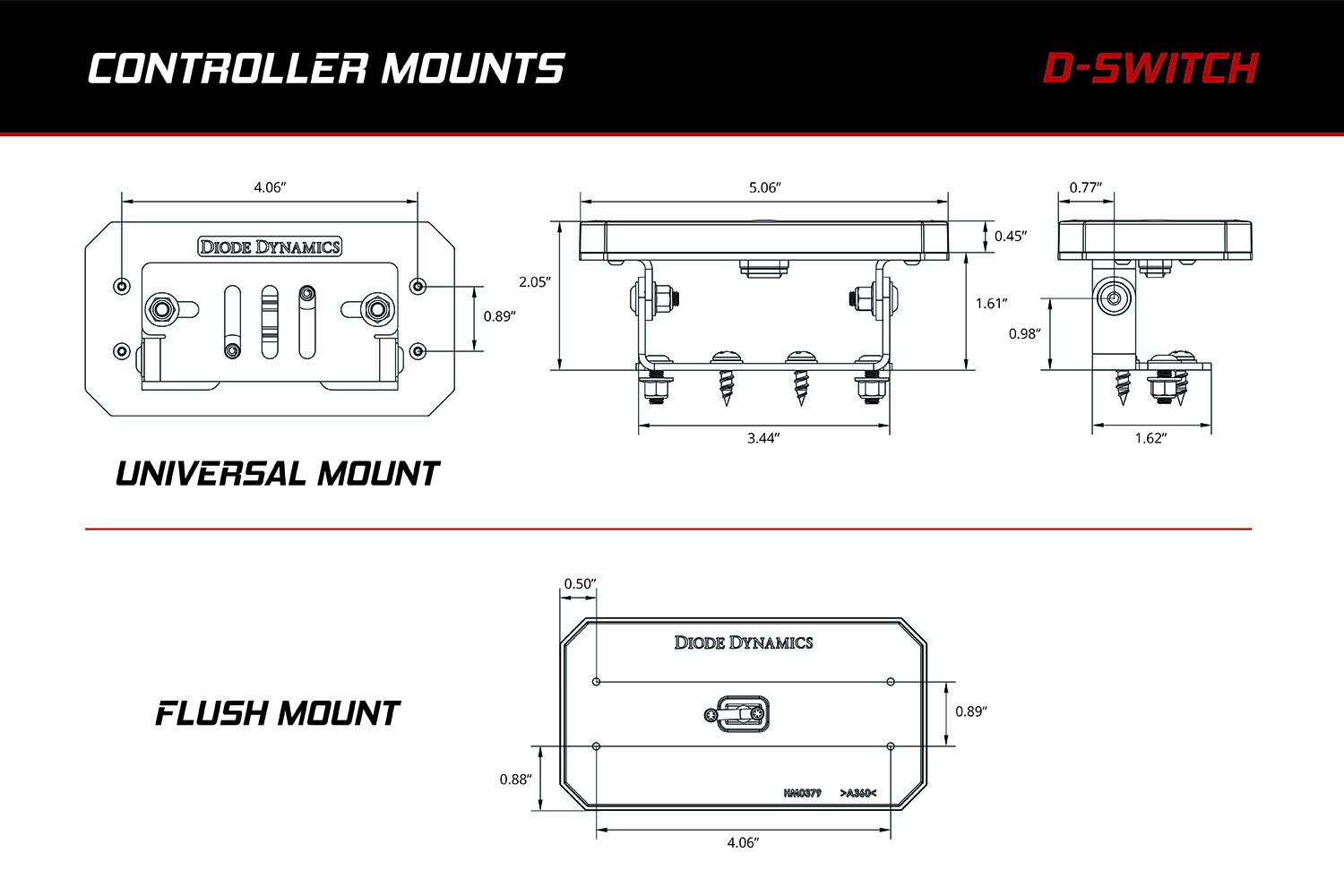 D-Switch controller mount dimensional diagram