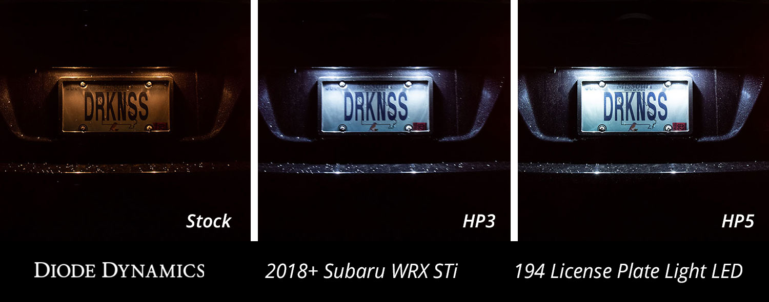 2018 Subaru WRX STi with Diode Dynamics License Plate Light LED Bulbs comparison