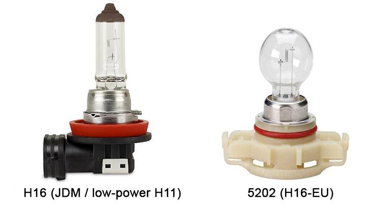 H16 JDM / low-power H11 Bulb and 5202 H16-EU Bulb Comparison 